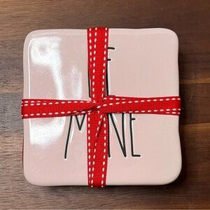 Rae Dunn Valentine’s Day Pink Ceramic Coasters – Set of 4 – NEW Gift Wrapped